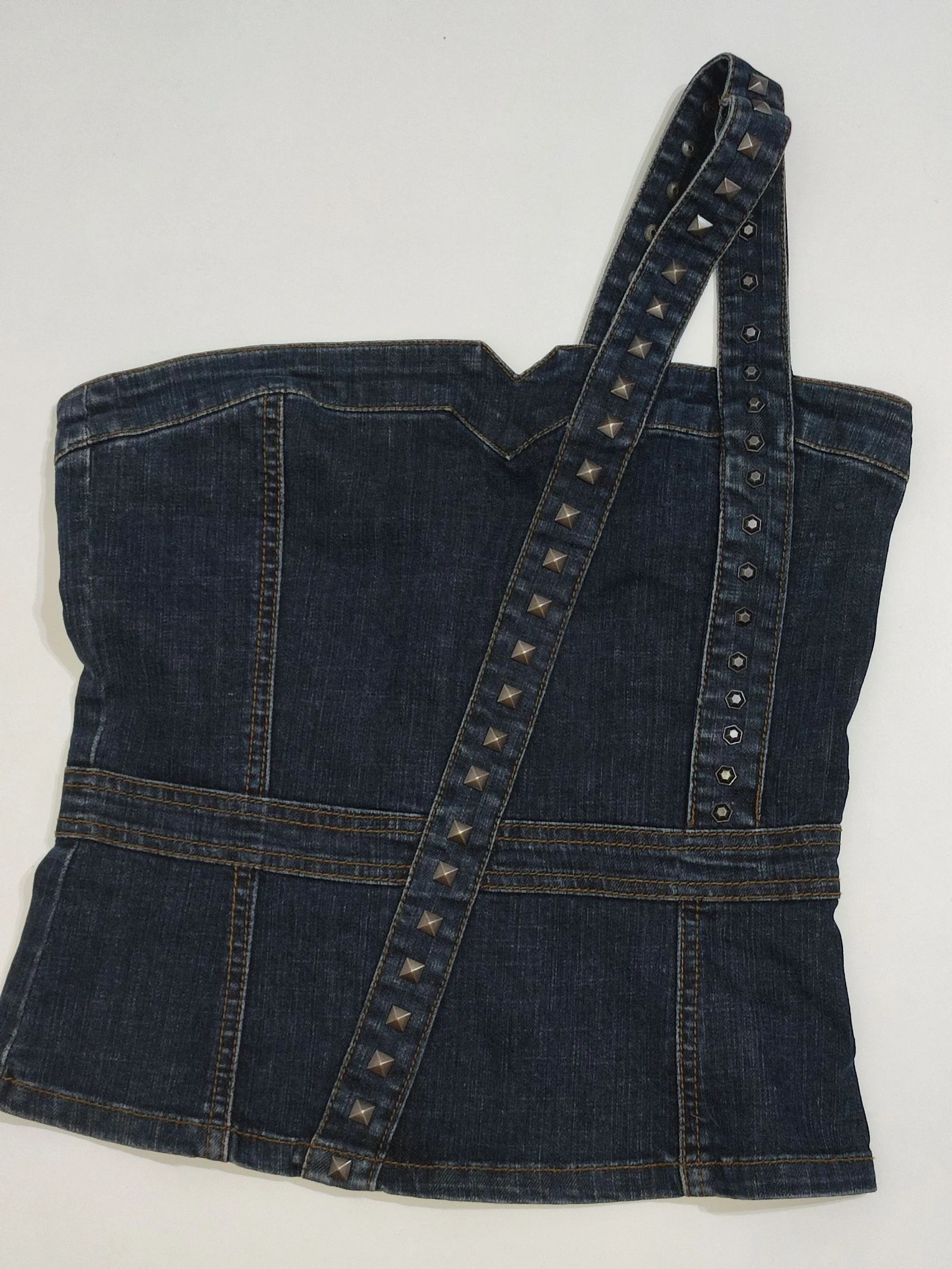 Top corset vaquero Blanco Jeans Y2K con tachuelas - Talla S
